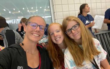 Photo courtesy of Claire Ballard - Franklin Amateur Swim Team standouts (from left) Claire Ballard, Zoi Walker and Lana Walker are pictured at the Amateur Athletic Union Junior Olympics in Des Moines, Iowa.